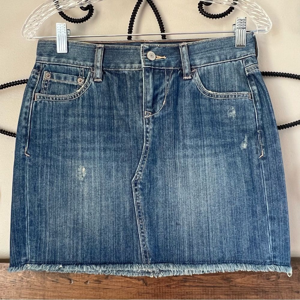 Y2K Old Navy Distressed High Waist Mini Denim Jean Skirt Size 0